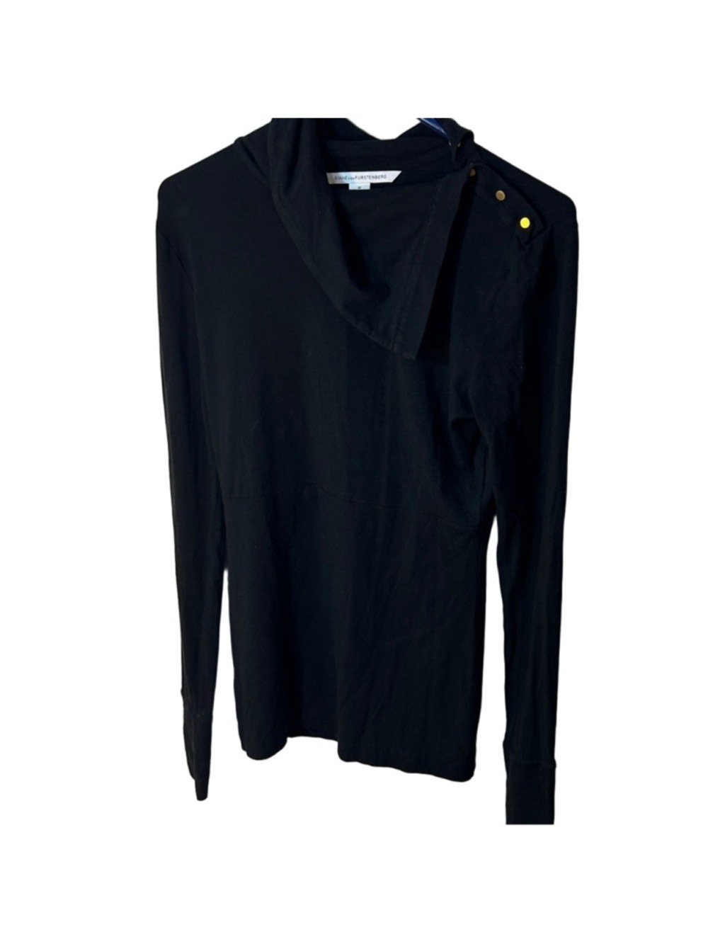 Diane Von Furstenberg Black Long Sleeve Top Turtleneck Snap Button size M